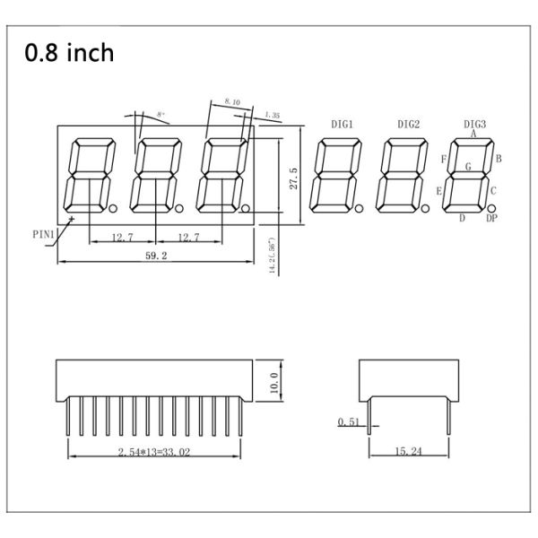 0.8 Inch Numeric LED Display 7 Segment 3 Digit For Measuring Equipment