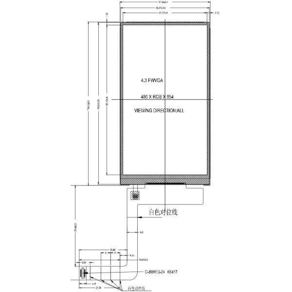 480x854 IPS 4.3 Inch TFT LCD Display Module NT35512 MIPI interface