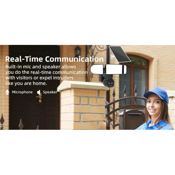 4MP Dual Lens Security Camera 6500K APP Remote Control Solar PTZ Camera