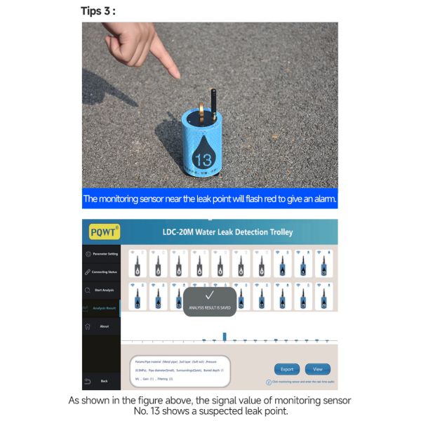PQWT LDC Ultrasonic Water Pipe Leak Detector 9m Plumbing Equipment