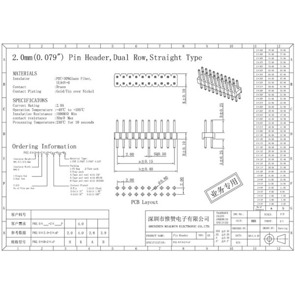 Double Row 2.0 Mm Pin Header 2*4P Straight Long Pin Short Pin Male Black