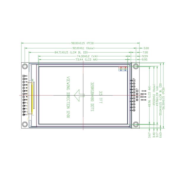 3.5in Moderate 12864 MCU SPI TFT LCD Display With Driver ILI9486