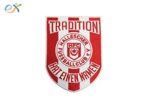 Quality Red And White Laser Cut Embroidered Patches With Iron On Backing for sale