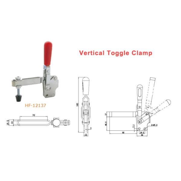 HD-12137 Vertical Quick Release Hold Down Toggle Clamp Steel With Red Rubber Handle