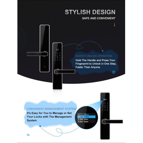 Intelligent Gate Lock Keyless Fingerprint Door Lock Tuya TTlock Control For Home Wooden Door Locks