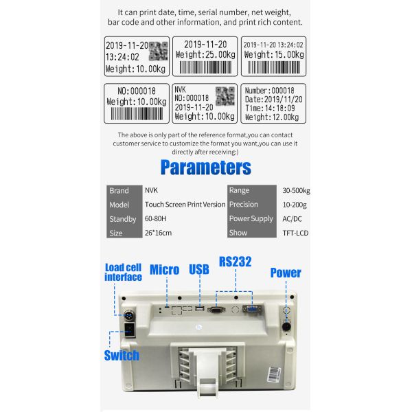 Touch Screen Display Electronic Intelligent Weighing indicator for Platform/Floor Scales without Printer