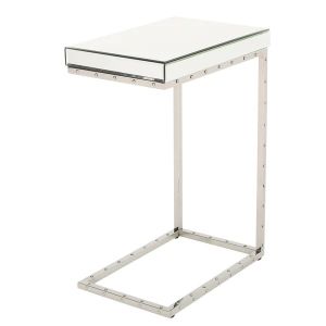 Modern mirrored side table stanieless steel computer mobile desk glass top