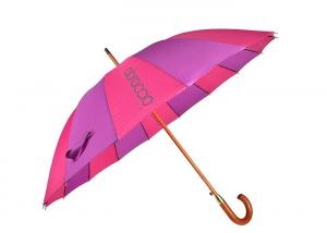 China Automatic Custom Promotional Umbrellas 16 Ribs 25 Inches Wooden Shaft on sale