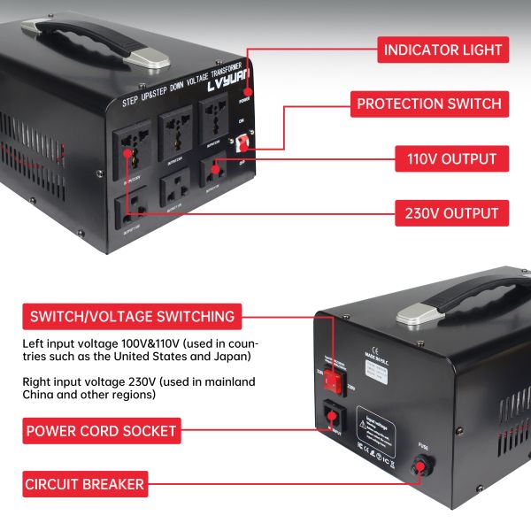 Protected Supply Voltage Bi Directional Converter 110V To 220V Or 220V To 110V
