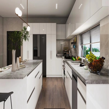 Eco Friendly Shaker Kitchen Cabinet Fireproof Resin Paint Modular Kitchen Cabinets