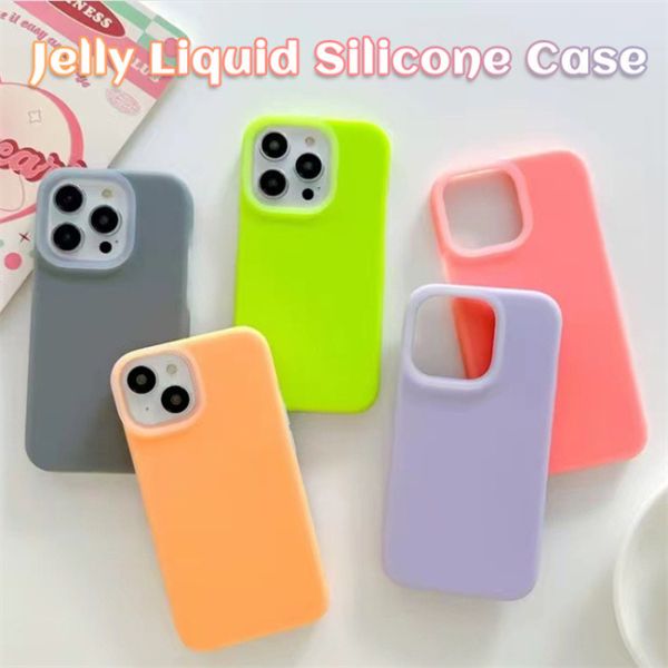 Skin Friendly Jelly Liquid Cell Phone Silicone Case With Soft Microfiber Lining For Iphone 15 Pro