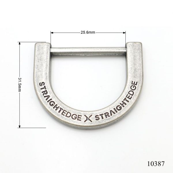 Antique Silver Plated Custom Flat Metal Dee Ring With Deep Black Logo For Leather Bag