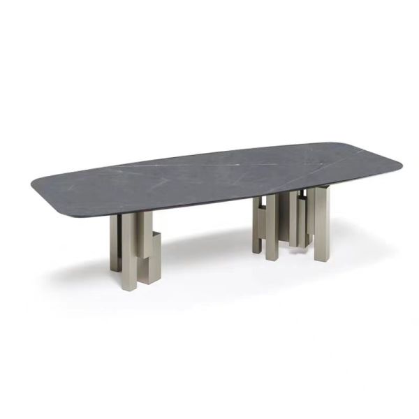 Marble metal Dining table ceramic marble top dining table with chair set, sintered stone dining table foshan factory