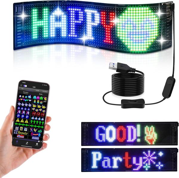 Buy Programmable Led Sign, 15''x4'' Pre-made Animations & Customizable Text Led Car Sign, Bluetooth APP Control Scrolling LED Sign, Custom,Graffiti Flexible Led Matrix Panel for Car Store Hotel Holiday at wholesale prices