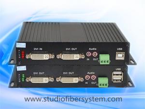 China 1Port uncompressed dvi kvm fiber optic extender with external bidirectional analog audio transmission over 20KM SM fiber on sale