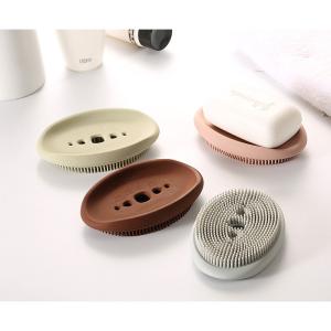 China Silicone Soap Dish Brush With Drain, Soap Holder Soap Box Shower Dish Soft Bristles Shower Brush Soap Saver For Bathroom on sale