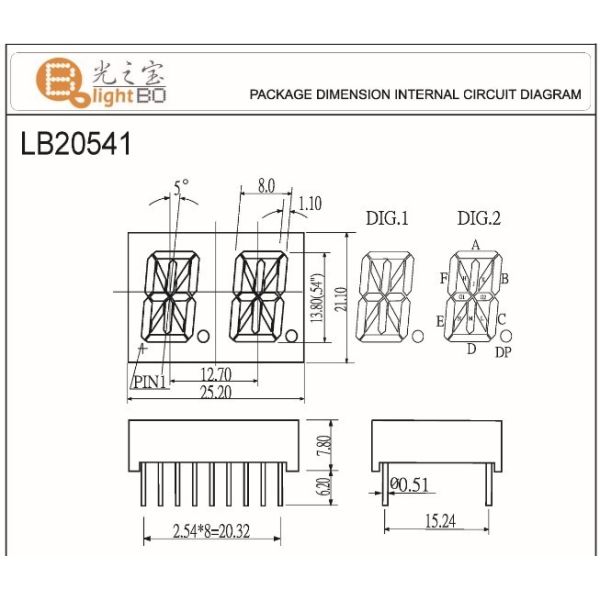 Easy assembly 14 Segment Alphanumeric Display 0.54 Inch Dual Digit Common Anode