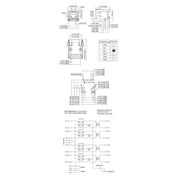 Tab Down RJ45 Modular Jack Through Hole Mount Comply With RoHS Requirements