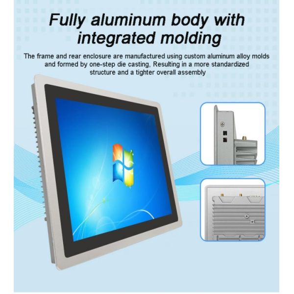 3mm Slim Bezel Aluminum Frame 15-inch Industrial All-in-one Computer Fanless Panel PC with Resistive Touch Screen True Flat X86