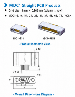 MDC1-15SN Micro D Rectangular Connector 15 Contact SN Type