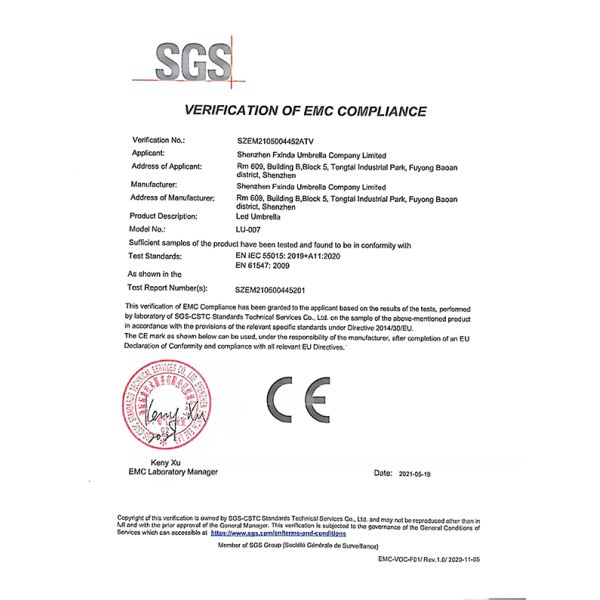 Led Luminous Umbrella CE Certification  