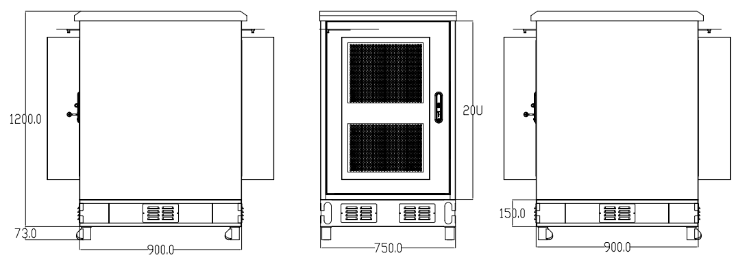 IP55 Galvanized Steel 20U Outdoor Telecom Cabinet For Telecom Equipments With PDU Inside